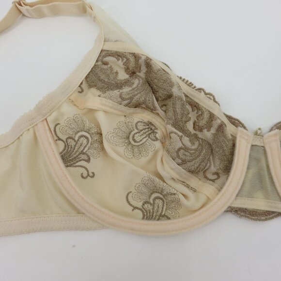 Wacoal 36B Bra 85753 Embroidered Beige Ivory Underwire Unlined Mesh Bow Accent - Picture 9 of 15